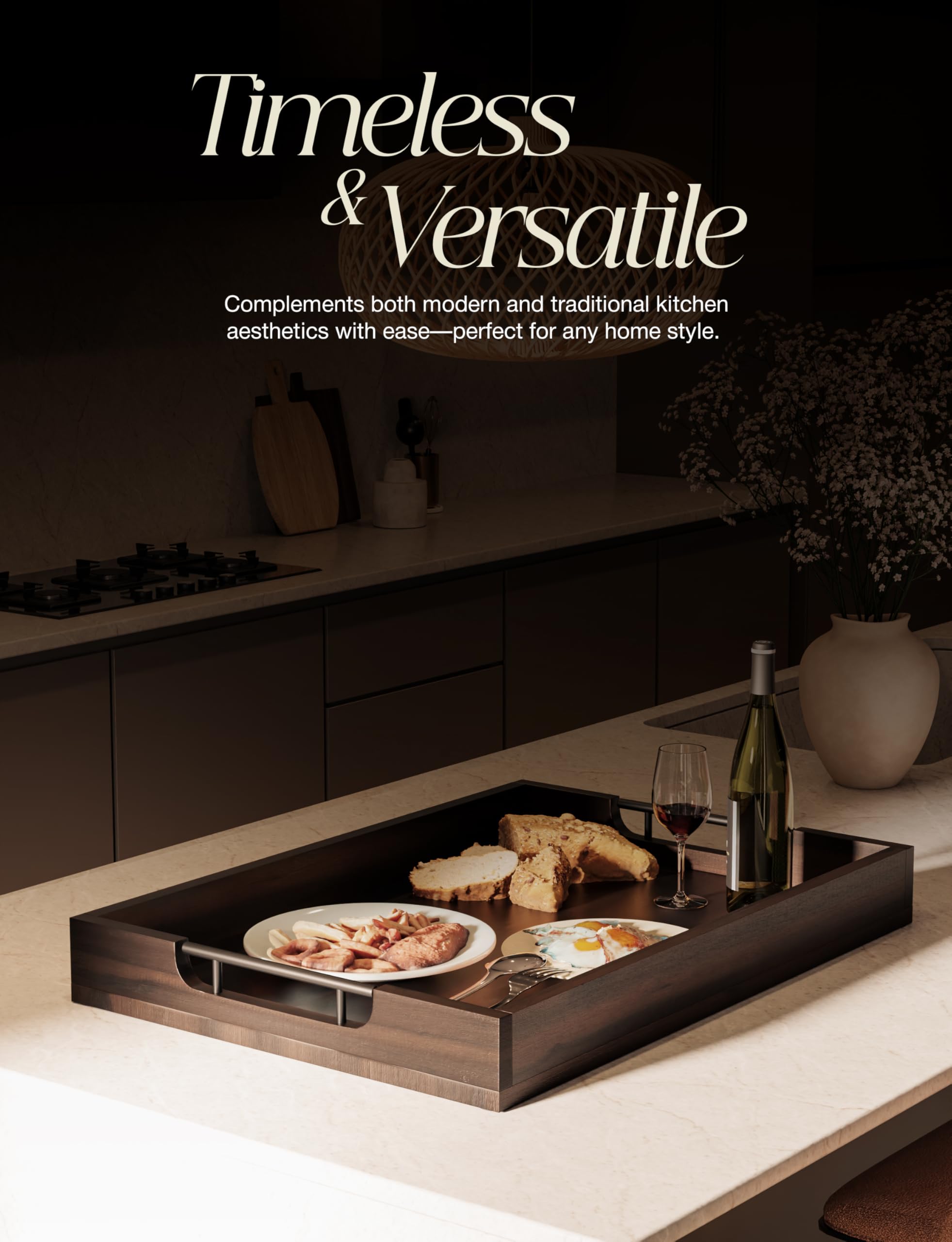 Tidita reinforced-edge acacia tray suitable for ottoman and daily use.