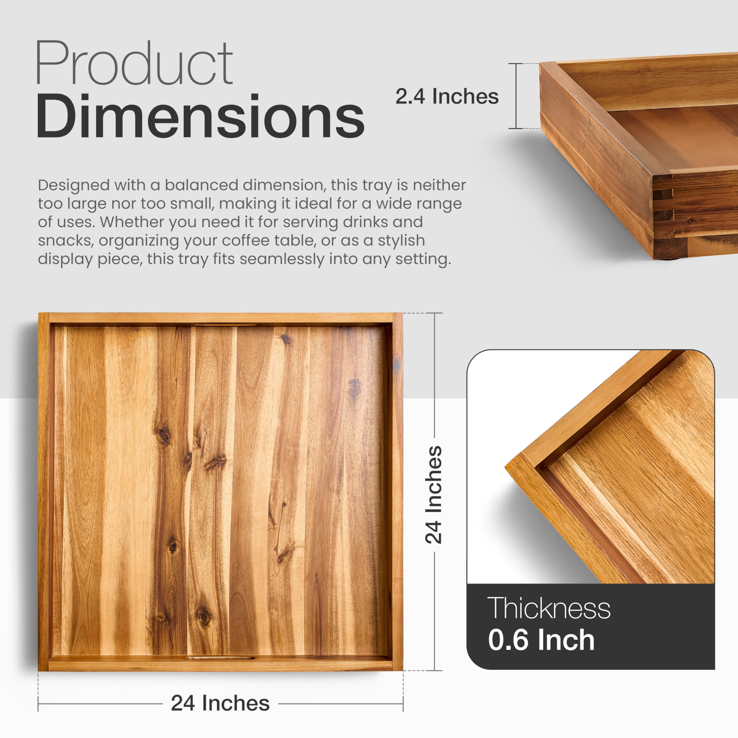 Tidita square serving tray with integrated handles for easy transport
