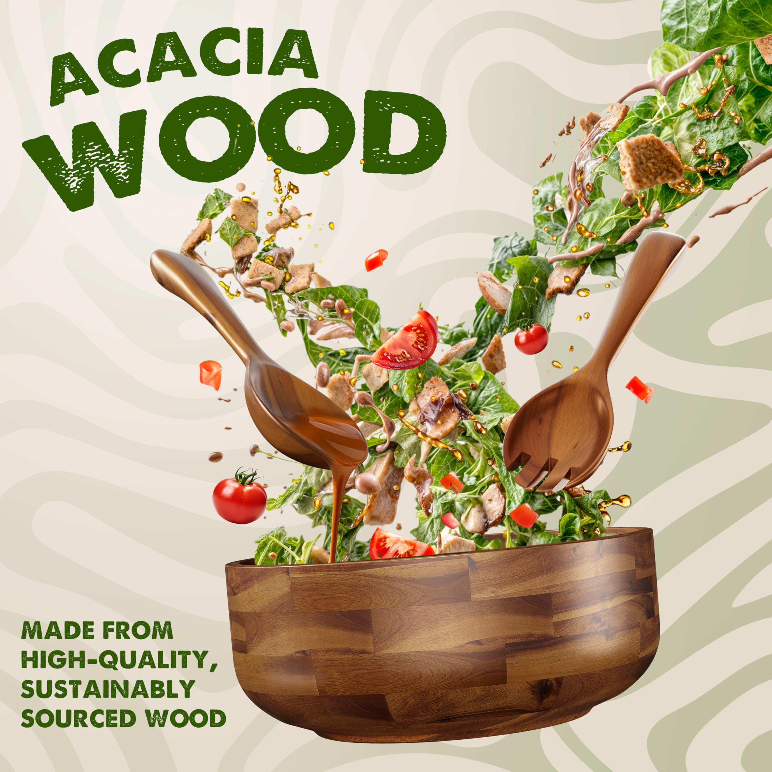 Tidita wooden serving utensils set complements the bowl for easy table service.