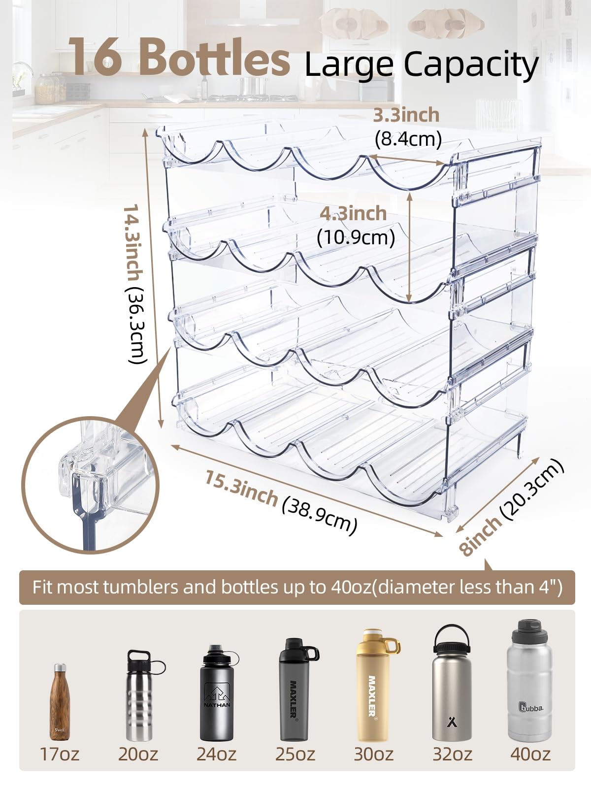 One-piece side-panel design provides sturdy support for filled tumblers.