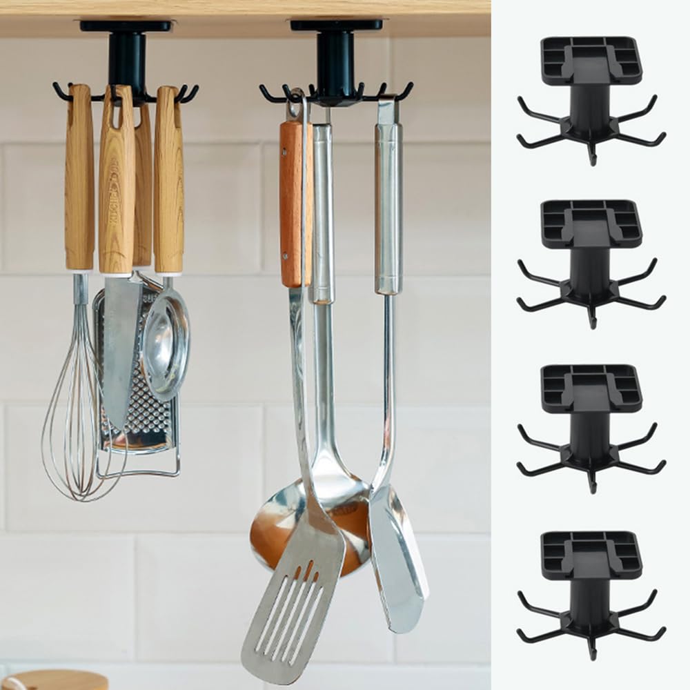 TIE-DailyNec under-cabinet hooks with 360° rotation for versatile utensil access