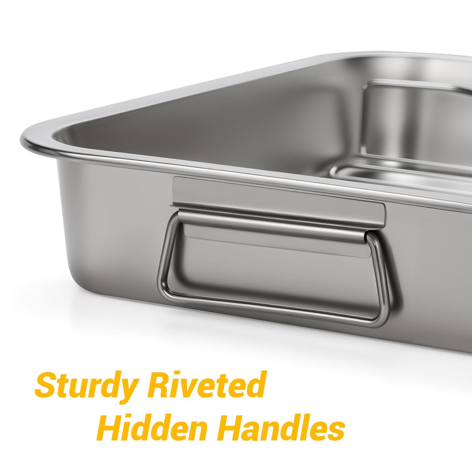 Tifanso high-sides roasting pan capturing drippings while keeping oven splashes contained.