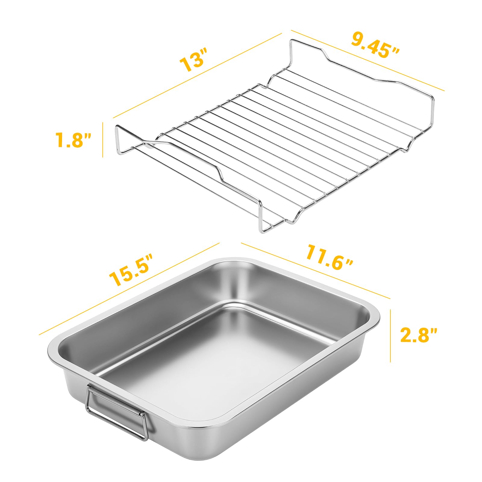 Tifanso turkey roasting pan side view with high sides and sturdy handles for easy transfer.