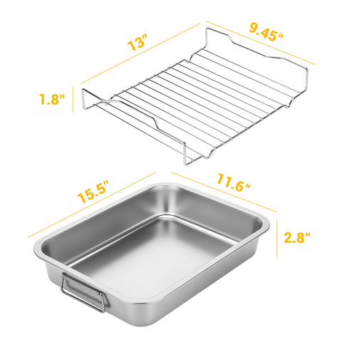 Tifanso turkey roasting pan side view with high sides and sturdy handles for easy transfer.