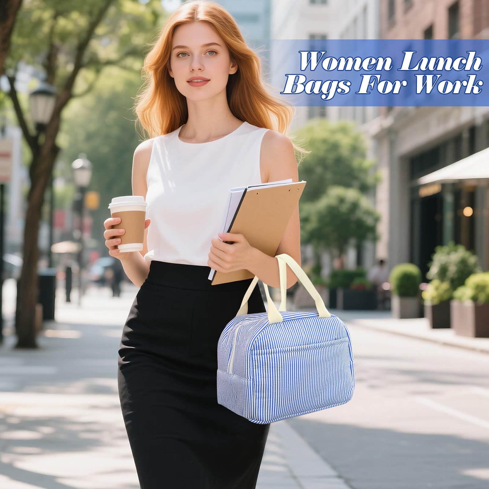 TIFFYONEK lunch bag front pocket enables quick access to utensils or phone.