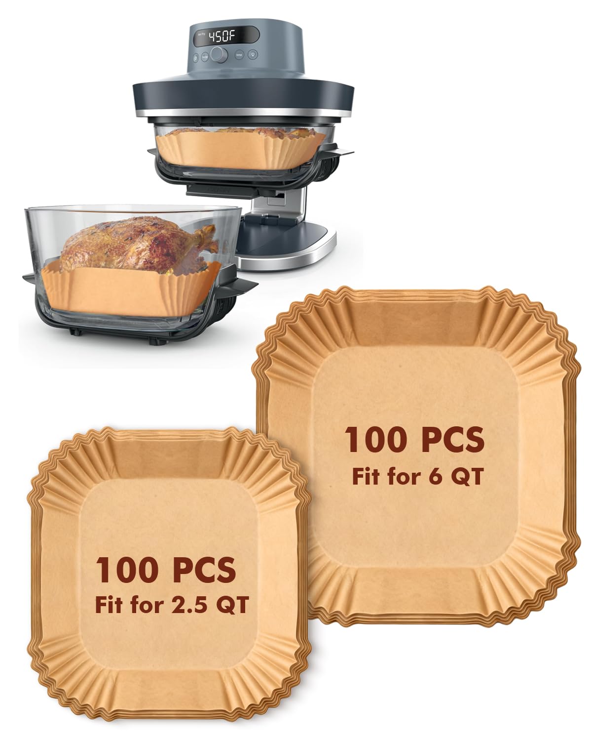 Tiga Air Fryer Liners for Ninja Crispi Pro packaging showing 200-piece set for quick prep
