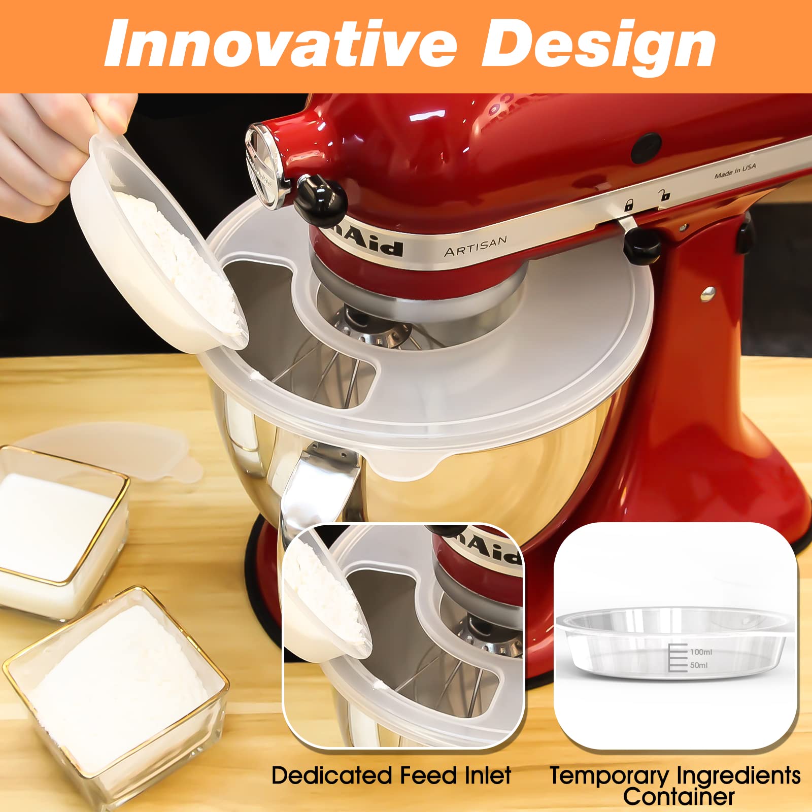 Tiga KitchenAid pouring-window lid lets you add ingredients without mess.
