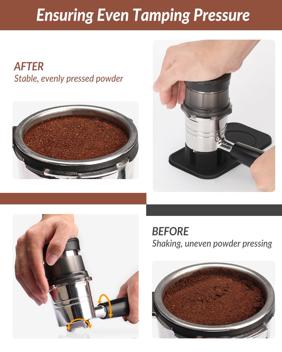 Tiga tamping mat includes powder press storage for a cleaner coffee corner