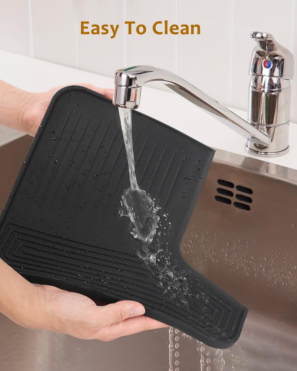 Tiga silicone finish repels grounds for quick, mess-free cleanup.