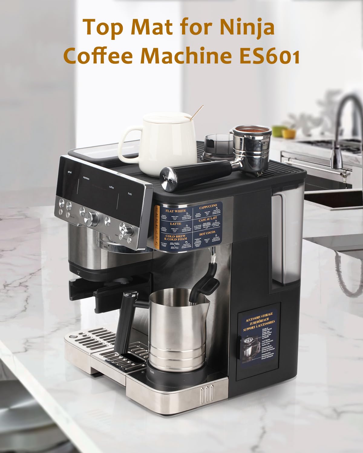 Tiga top-mat enhances daily coffee setup by accommodating tampers and cups.