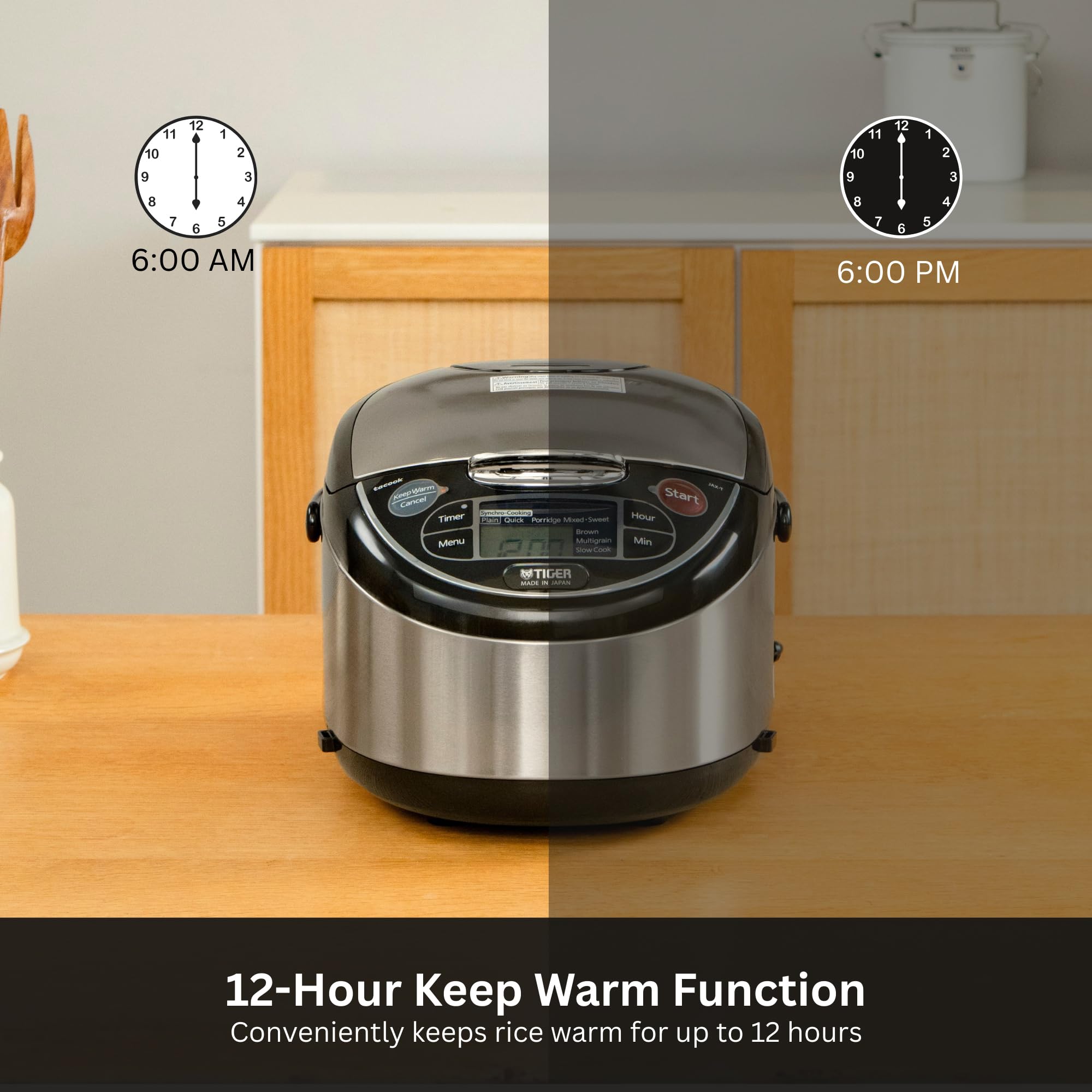 Tiger JAX-T18U-K keep-warm function maintains meals for up to 12 hours.