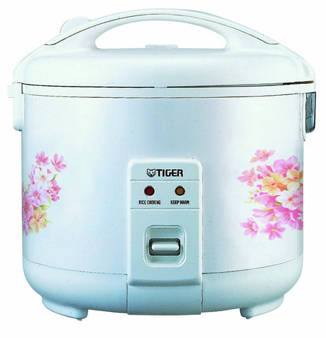 Tiger JNP-1500-FL rice cooker in floral white with keep-warm function up to 12 hours