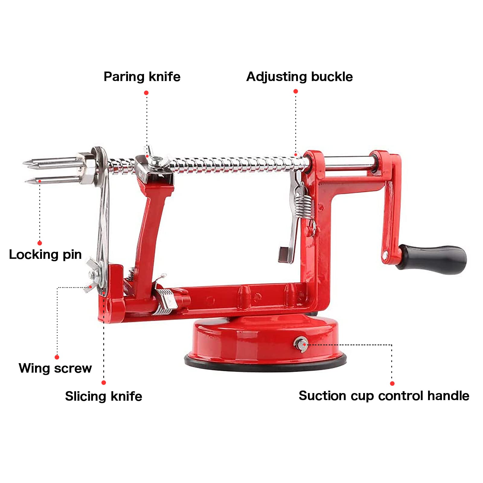 TIGWIN peeler cores and slices apples with sharp stainless steel blades.
