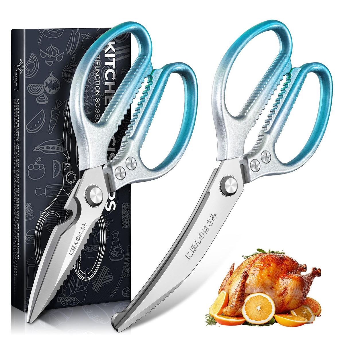 TIJERAS kitchen scissors blue dual blades for precise herb and bone cutting