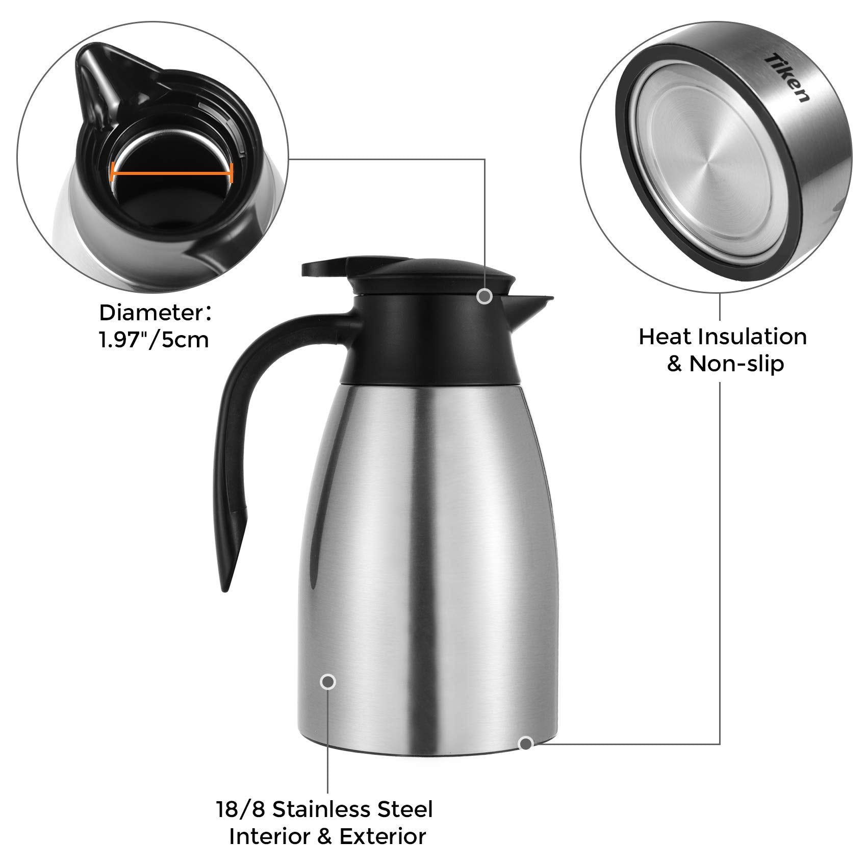 Tiken carafe exterior stainless steel finish looks modern