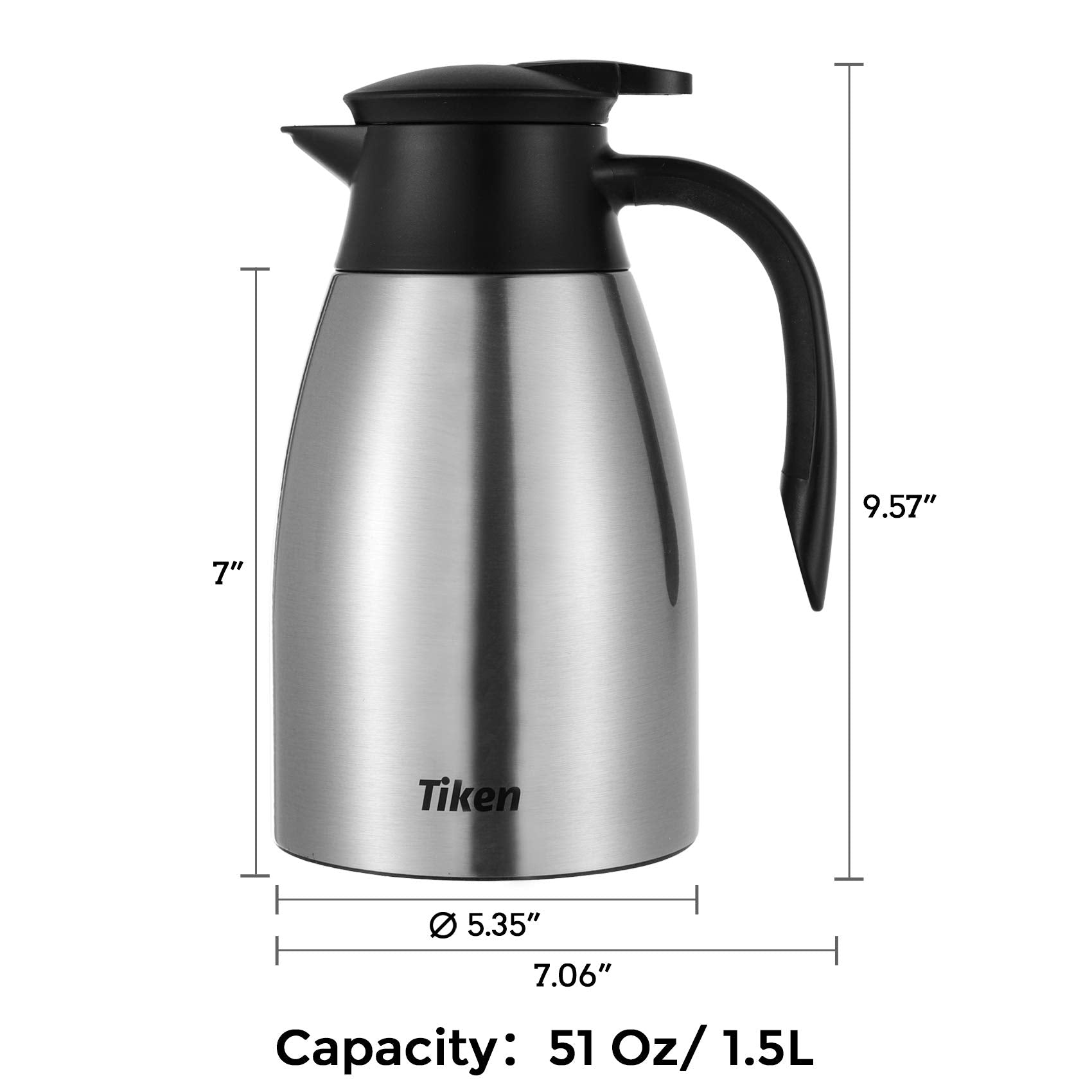 Tiken carafe lid closes airtight for secure pouring