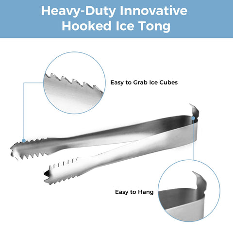 Hooked ice tong attaches to the bucket for tidy storage