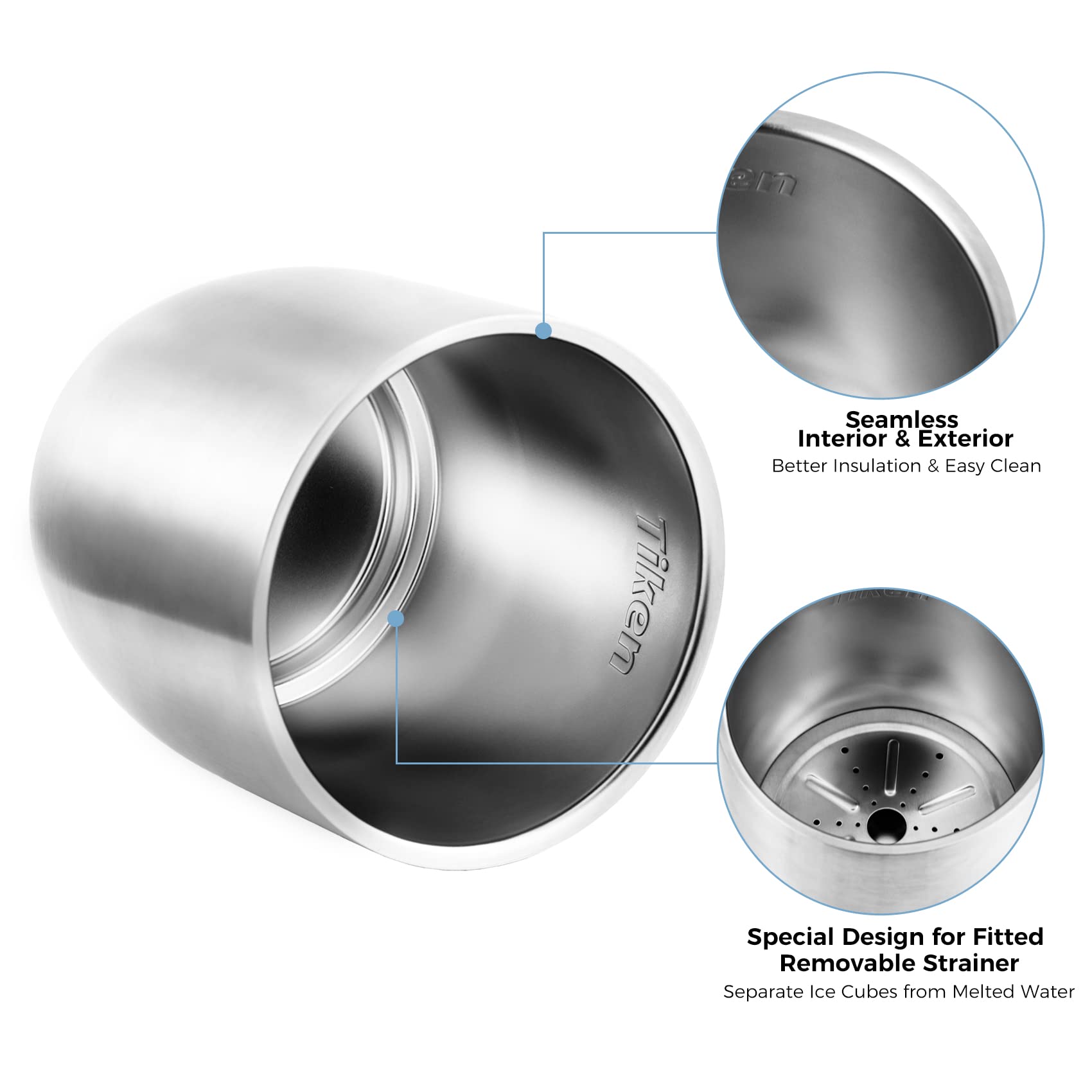 Removable strainer in the Tiken bucket separates melted water from ice