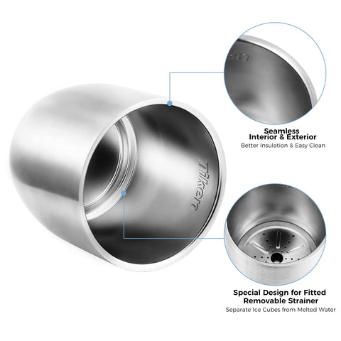Removable strainer in the Tiken bucket separates melted water from ice