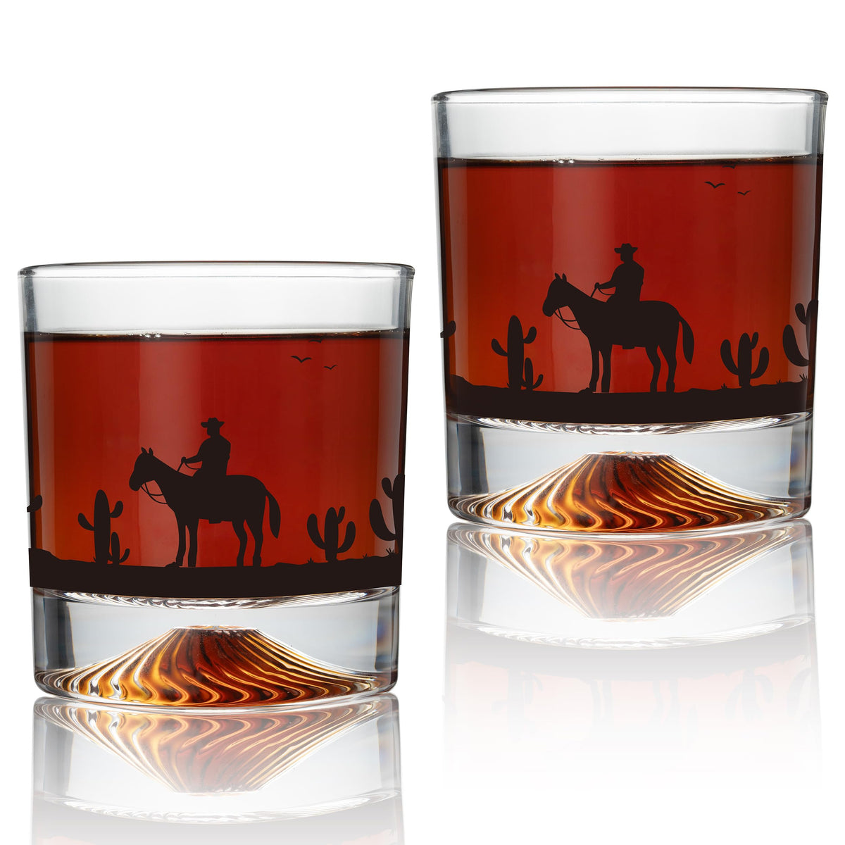 TIKIRUGI Western Desert whiskey glasses with rugged frontier artwork for bold home bars.