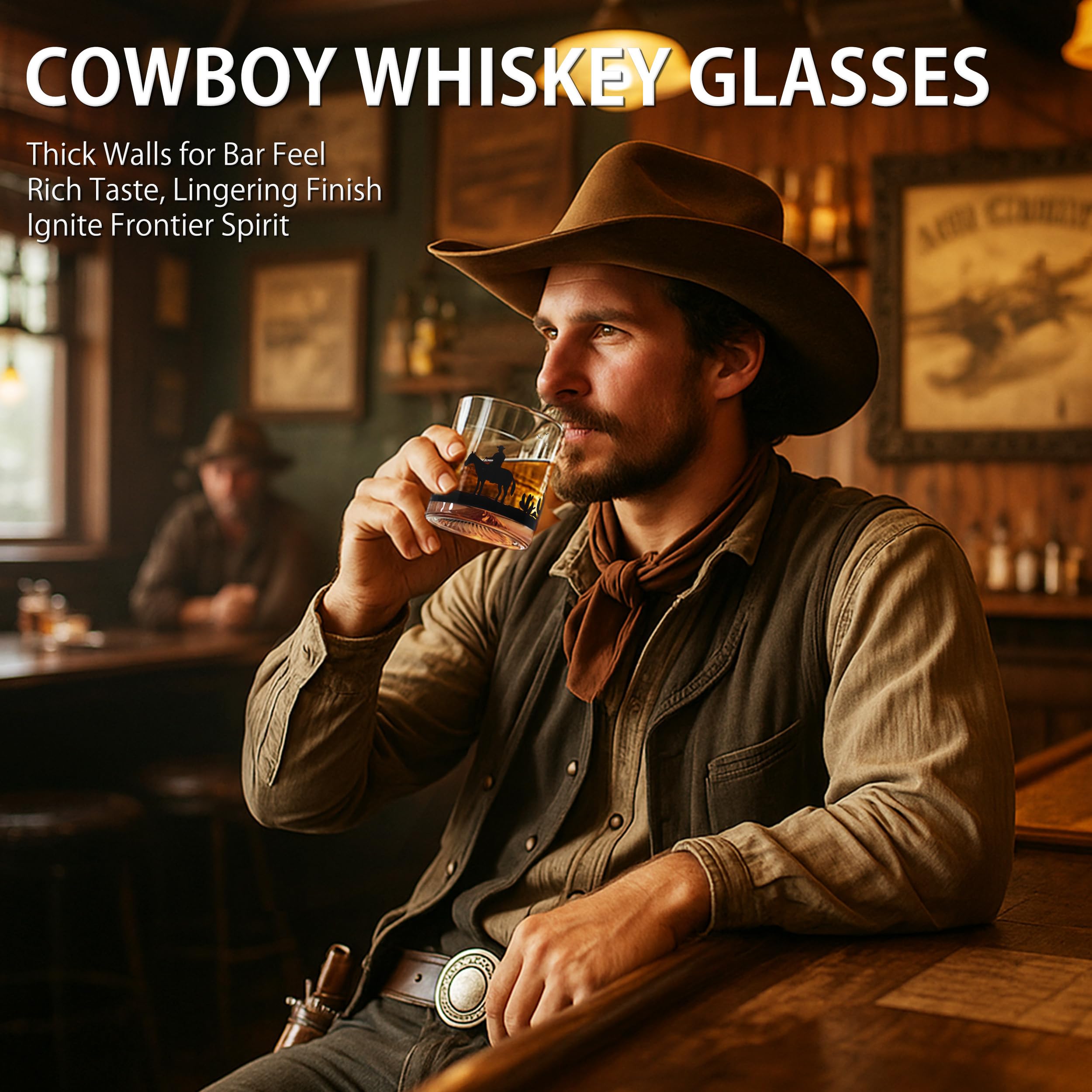 Close-up of Western desert etching on TIKIRUGI whiskey glasses.