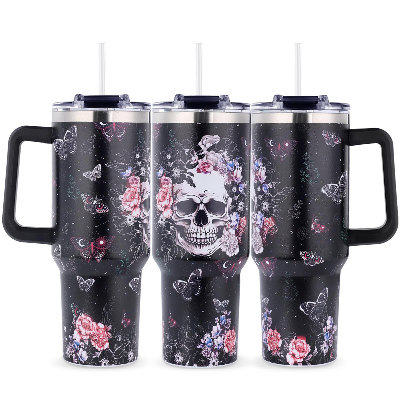 TIKMODERN skull tumbler 40oz with handle keeps beverages ready on the go.