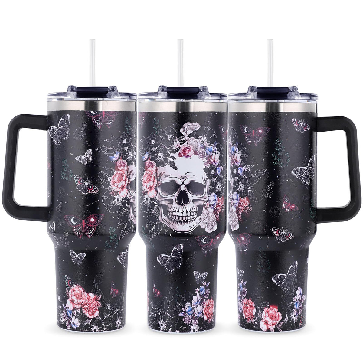 TIKMODERN skull tumbler 40oz with handle keeps beverages ready on the go.