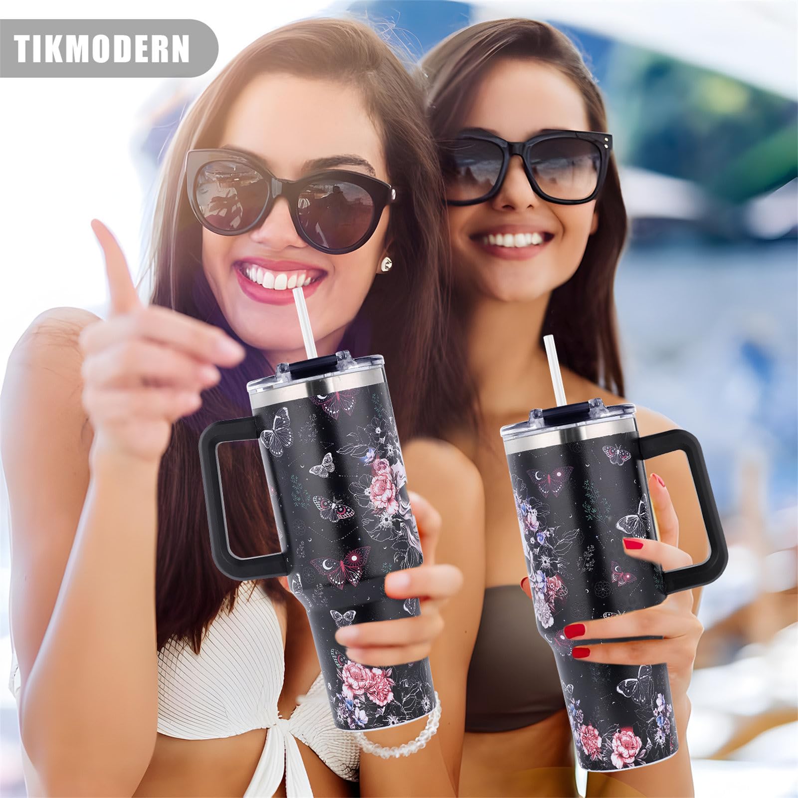 TIKMODERN skull tumbler lid and straw simplify sipping during outings.