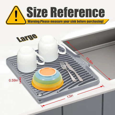 TIKNIK silicone drying mat with dishes on it to illustrate air drying