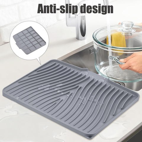 TIKNIK silicone drying mat with water draining rim over sink for moisture control