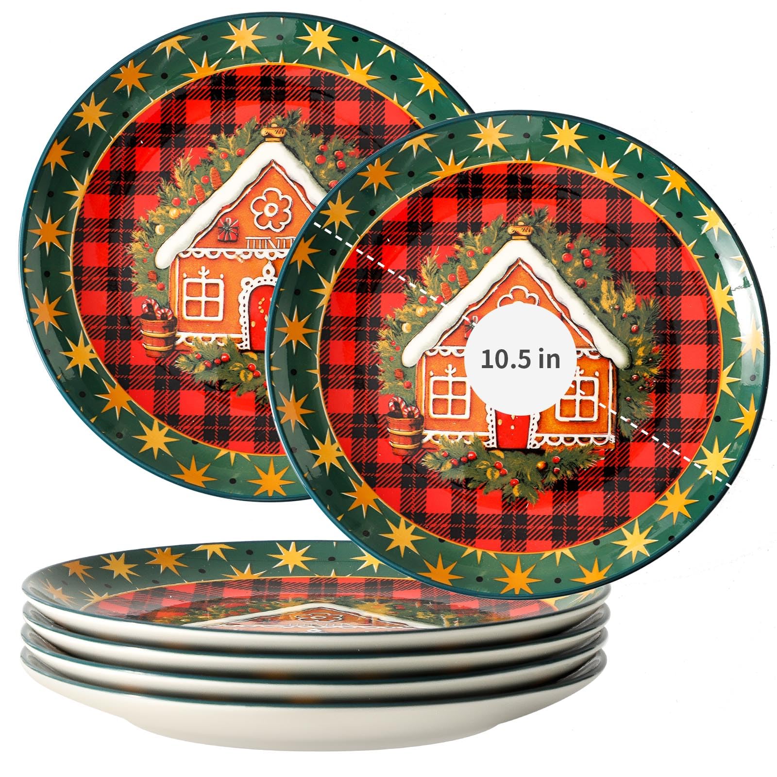 Tikooere 10-inch dinner plates featuring green star border for versatile entertaining.