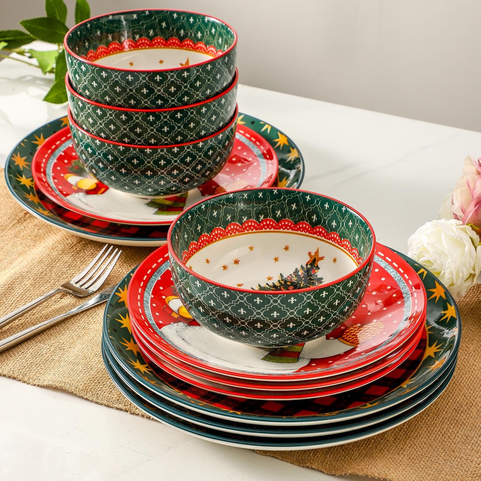 Tikooere stoneware plates 10.5-inch arranged for main courses at holiday dinner