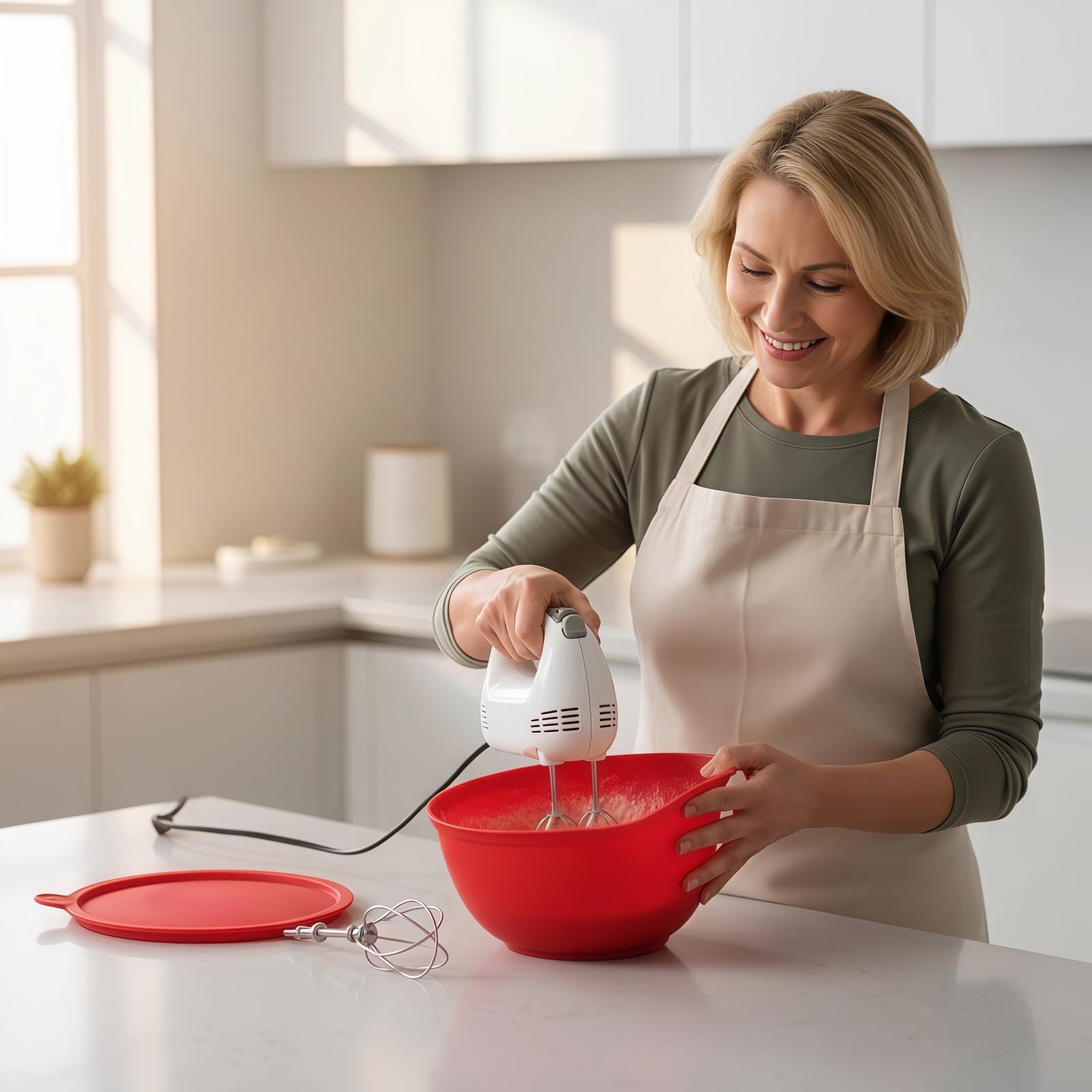 Tilt-head 5 qt mixer compatible liner keeps bowls organized and mess-free.