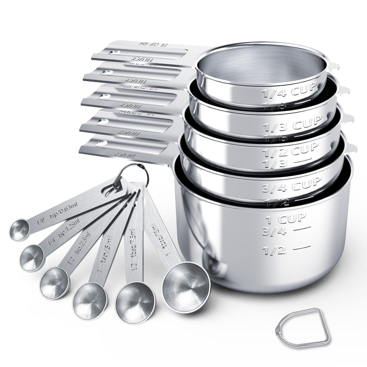 TILUCK stainless steel measuring cups set front view for precise cooking measurements