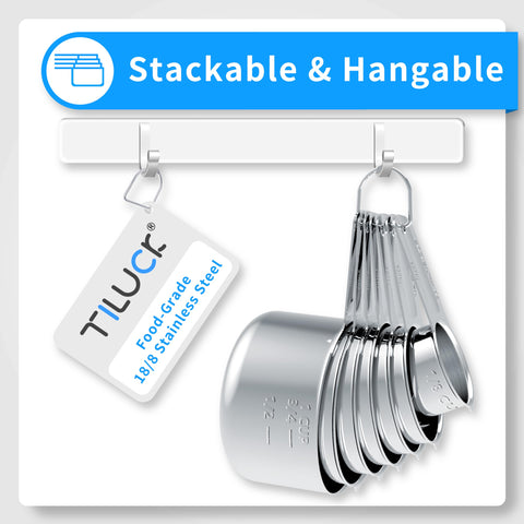 TILUCK measuring cups and spoons with engraved size marks for quick and accurate readings.