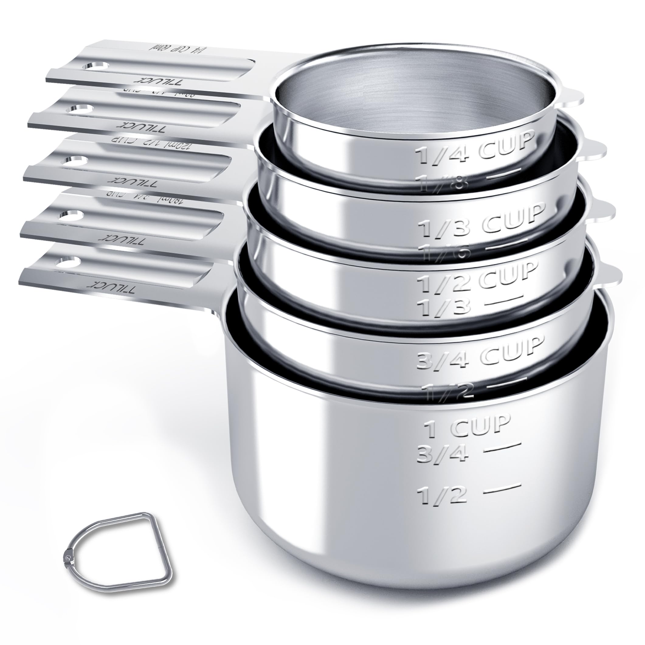 TILUCK measuring cups collection in stainless steel for precise dry and wet measurements.
