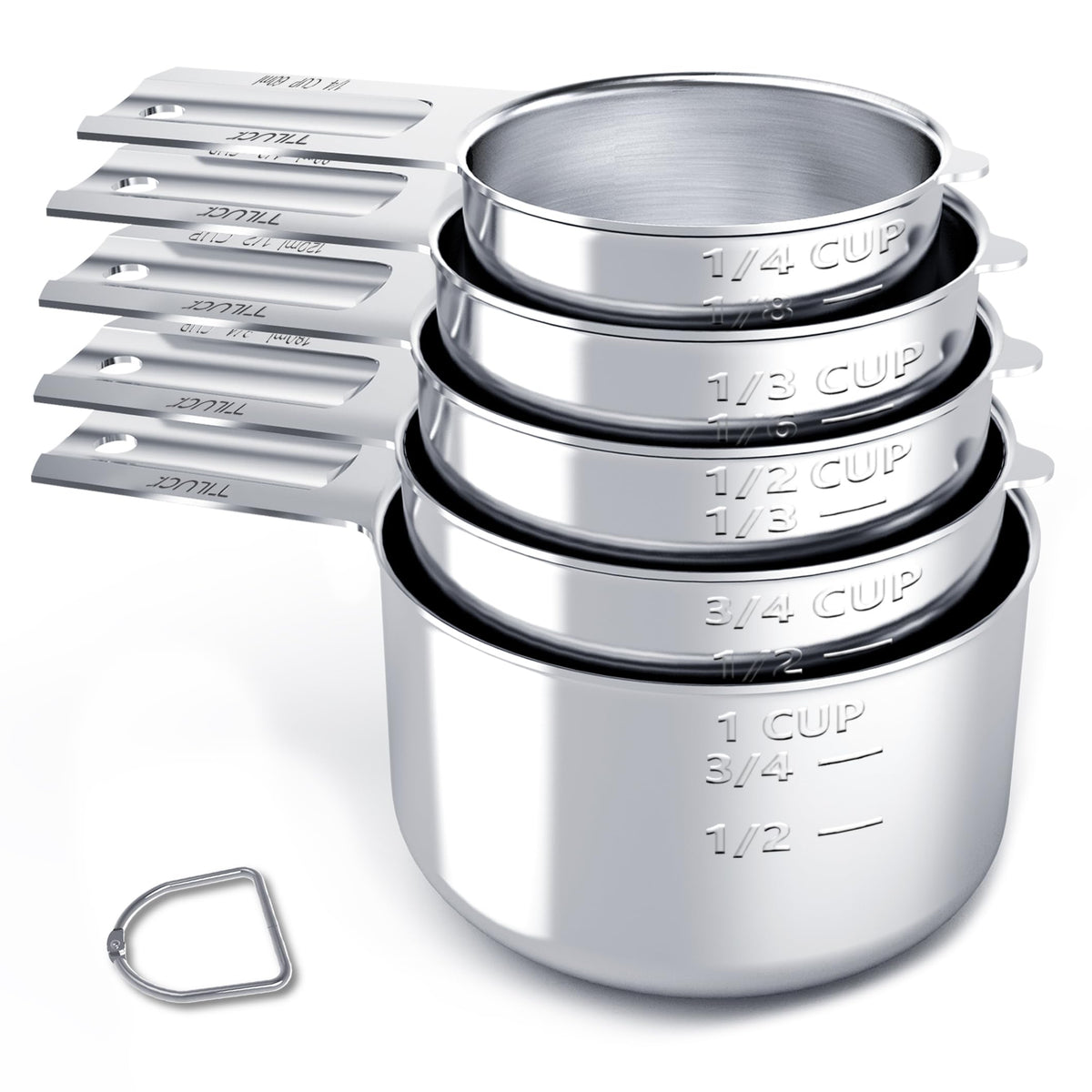 TILUCK measuring cups collection in stainless steel for precise dry and wet measurements.