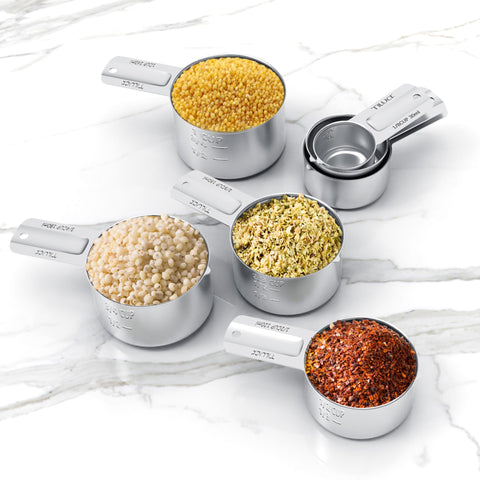 TILUCK measuring cups stacked neatly, demonstrating space-saving storage.