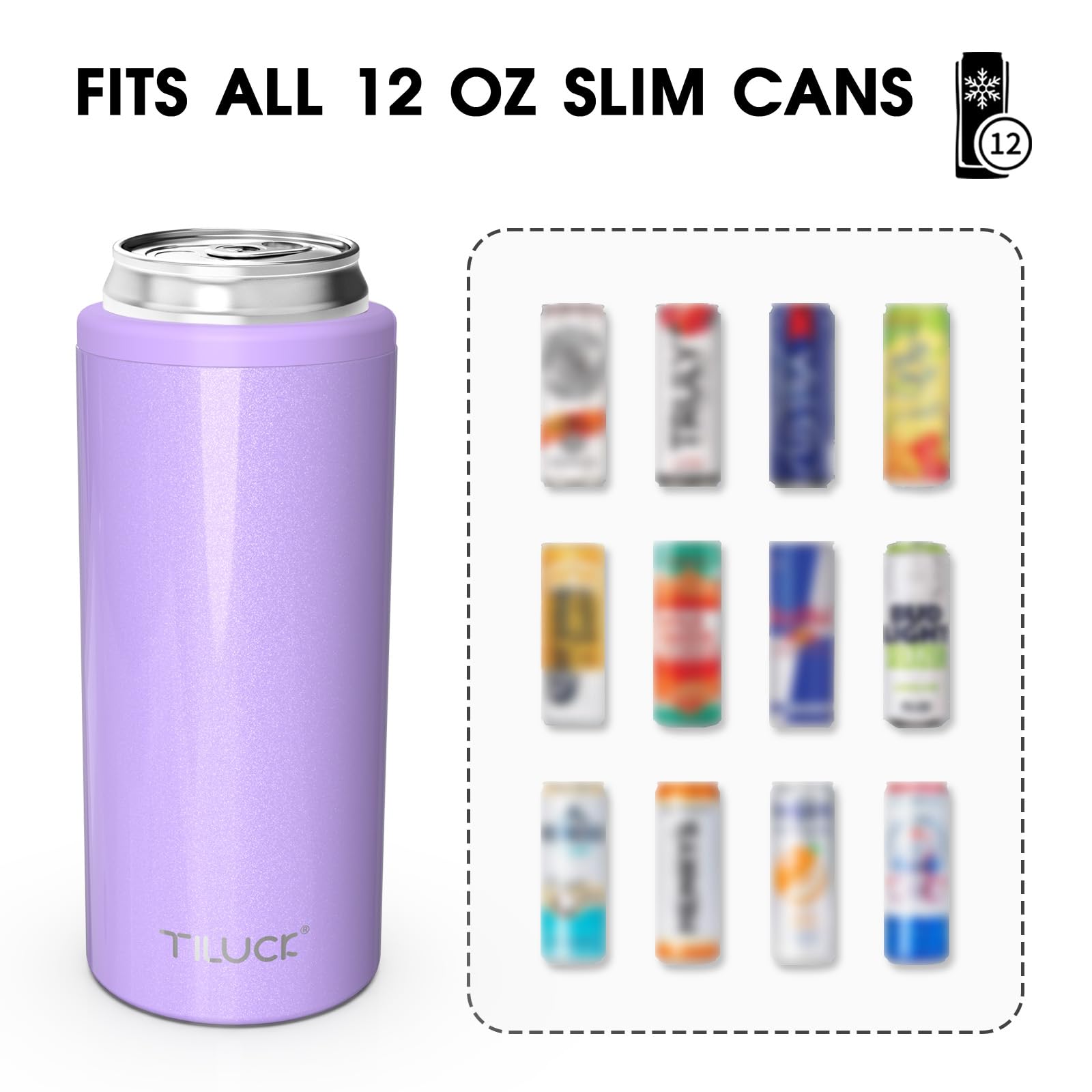 TILUCK Lavender cooler side profile shows slim dimensions and sleek design.
