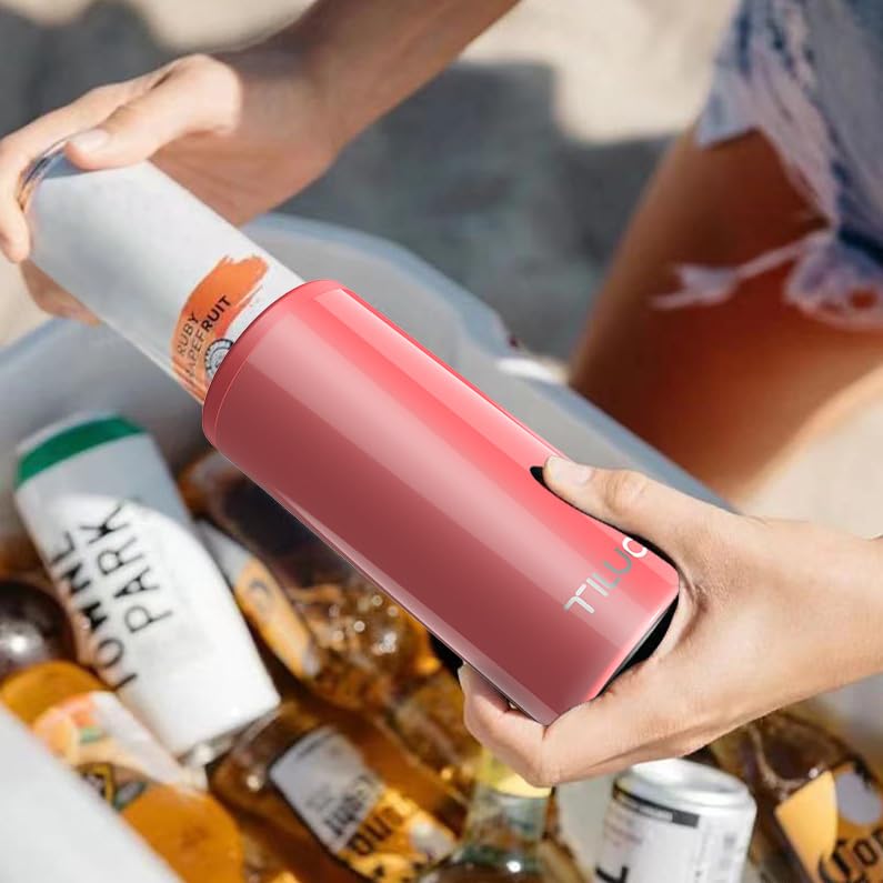 Party-ready TILUCK Skinny Can Cooler at a backyard gathering
