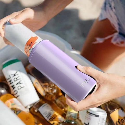 TILUCK Lavender cooler highlights push-lock retention for a secure can fit.