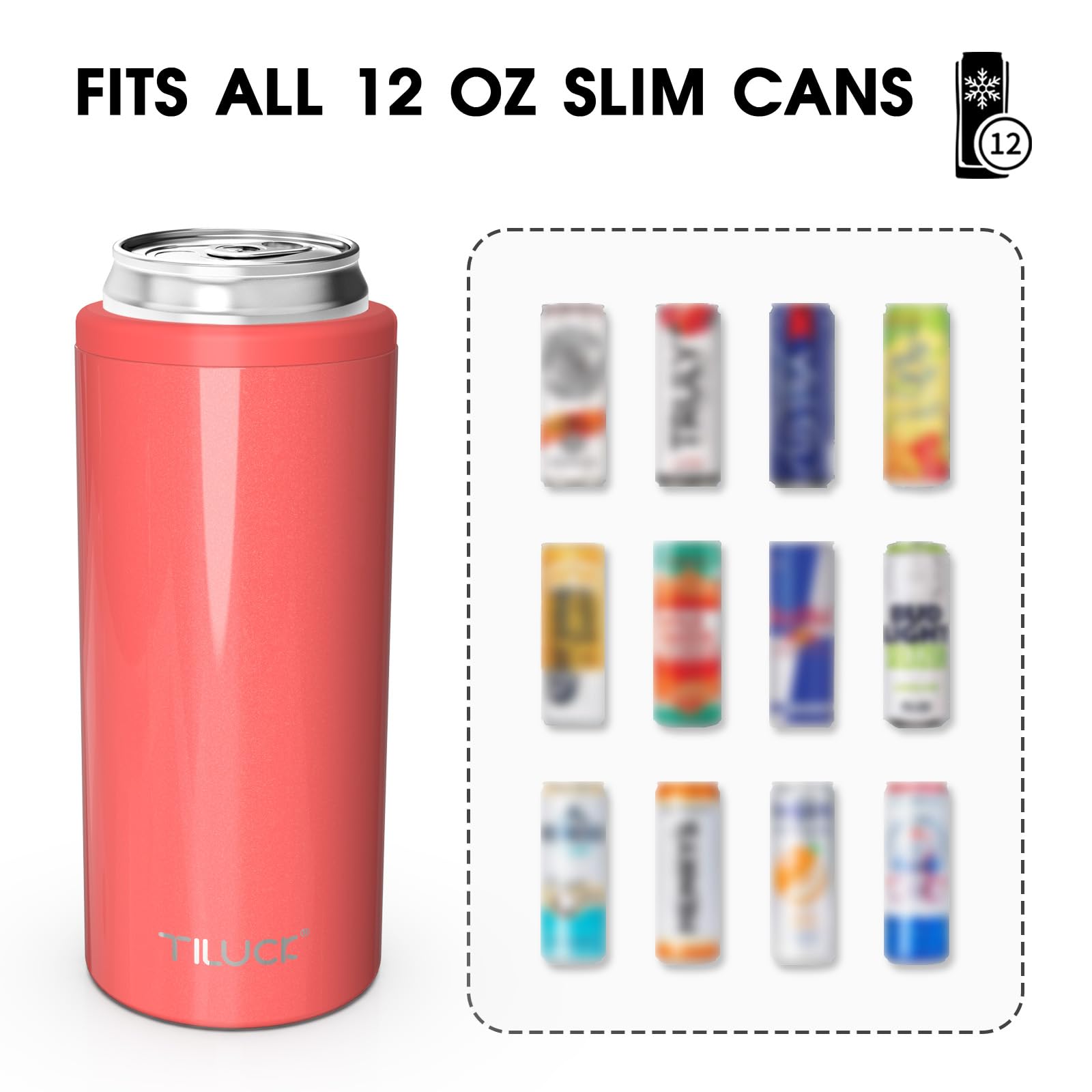 TILUCK 18/8 stainless steel build with glossy finish on Skinny Can Cooler