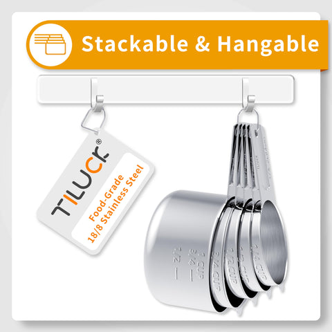 TILUCK stainless steel measuring spoons set top view with clear engravings