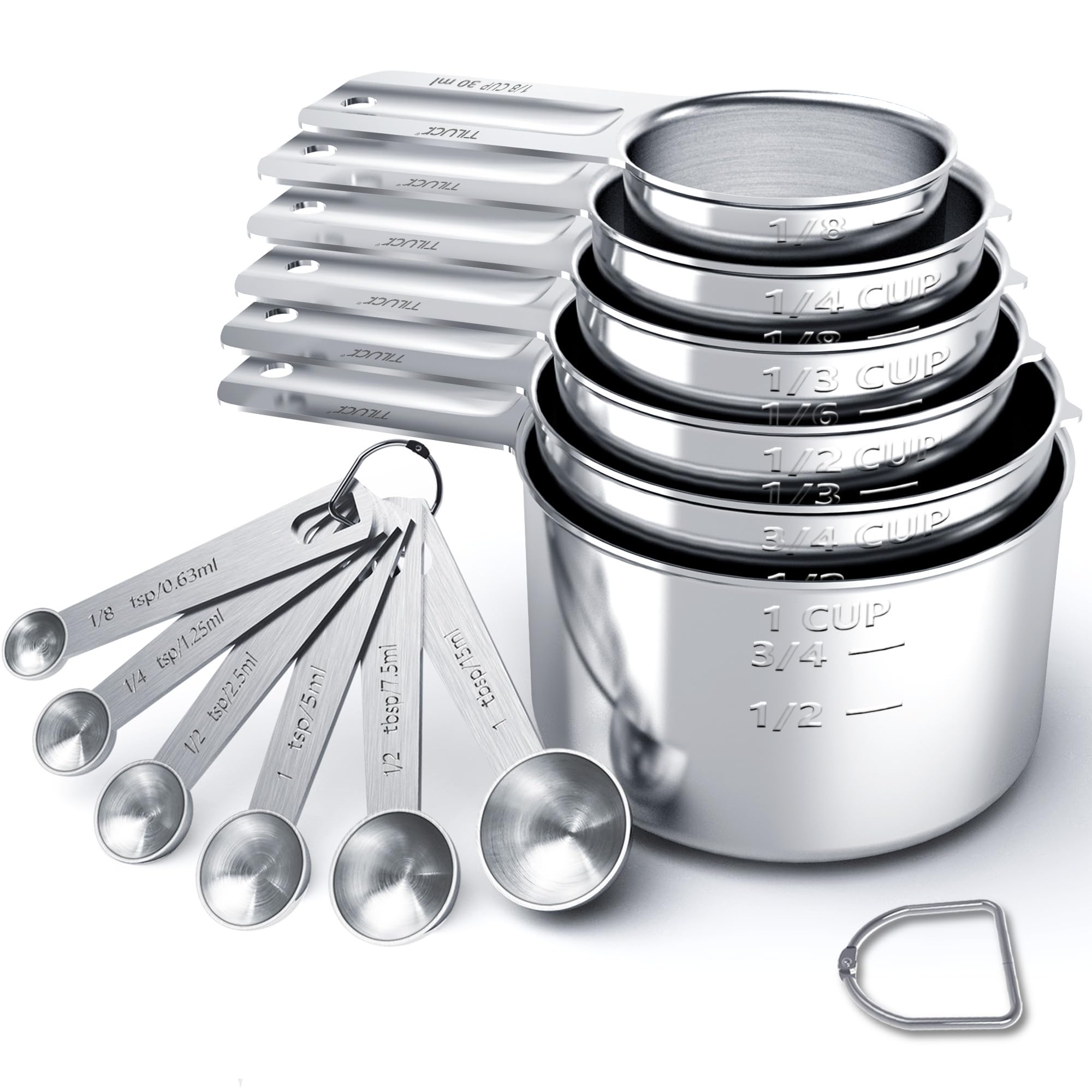 TILUCK stainless steel measuring cups 6pc set with precise size marks for accurate baking