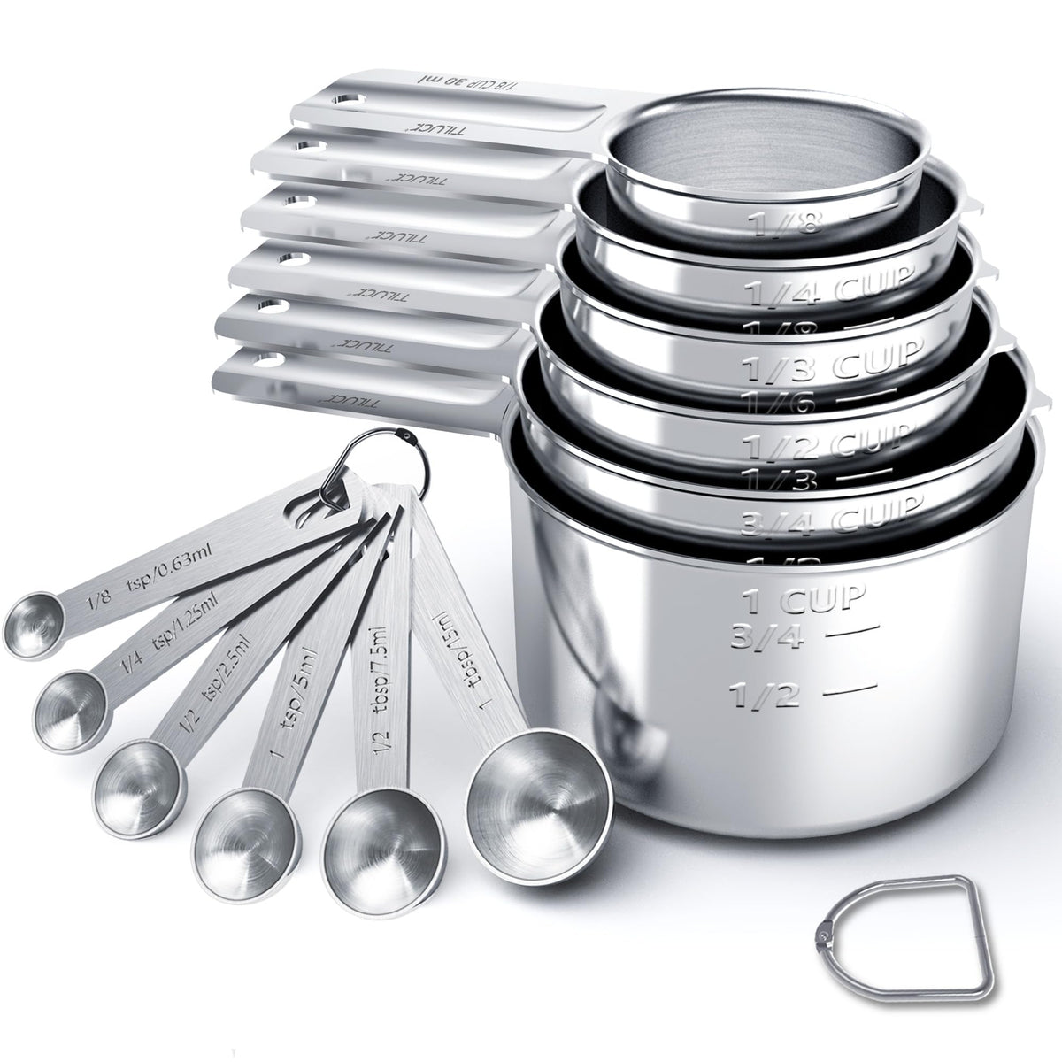 TILUCK stainless steel measuring cups 6pc set with precise size marks for accurate baking