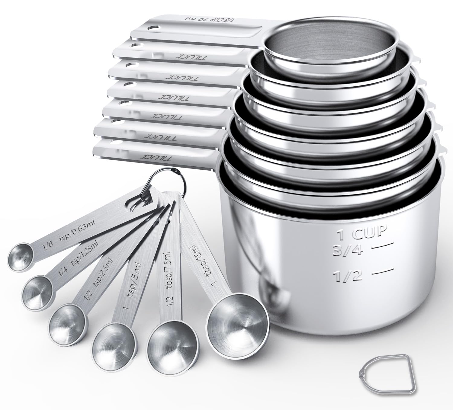 TILUCK stainless steel measuring cups set, durable and rust-resistant for daily cooking.