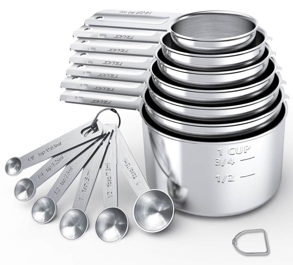 TILUCK stainless steel measuring cups set, durable and rust-resistant for daily cooking.
