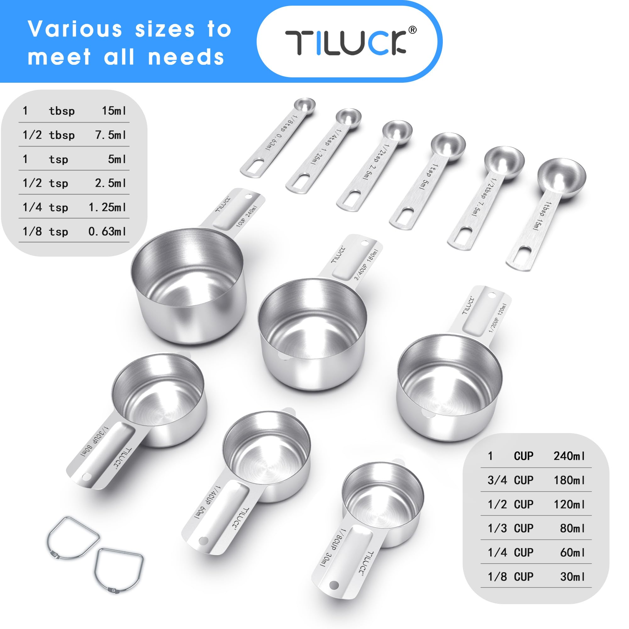 TILUCK six-piece measuring spoons in stainless steel for quick ingredient checks