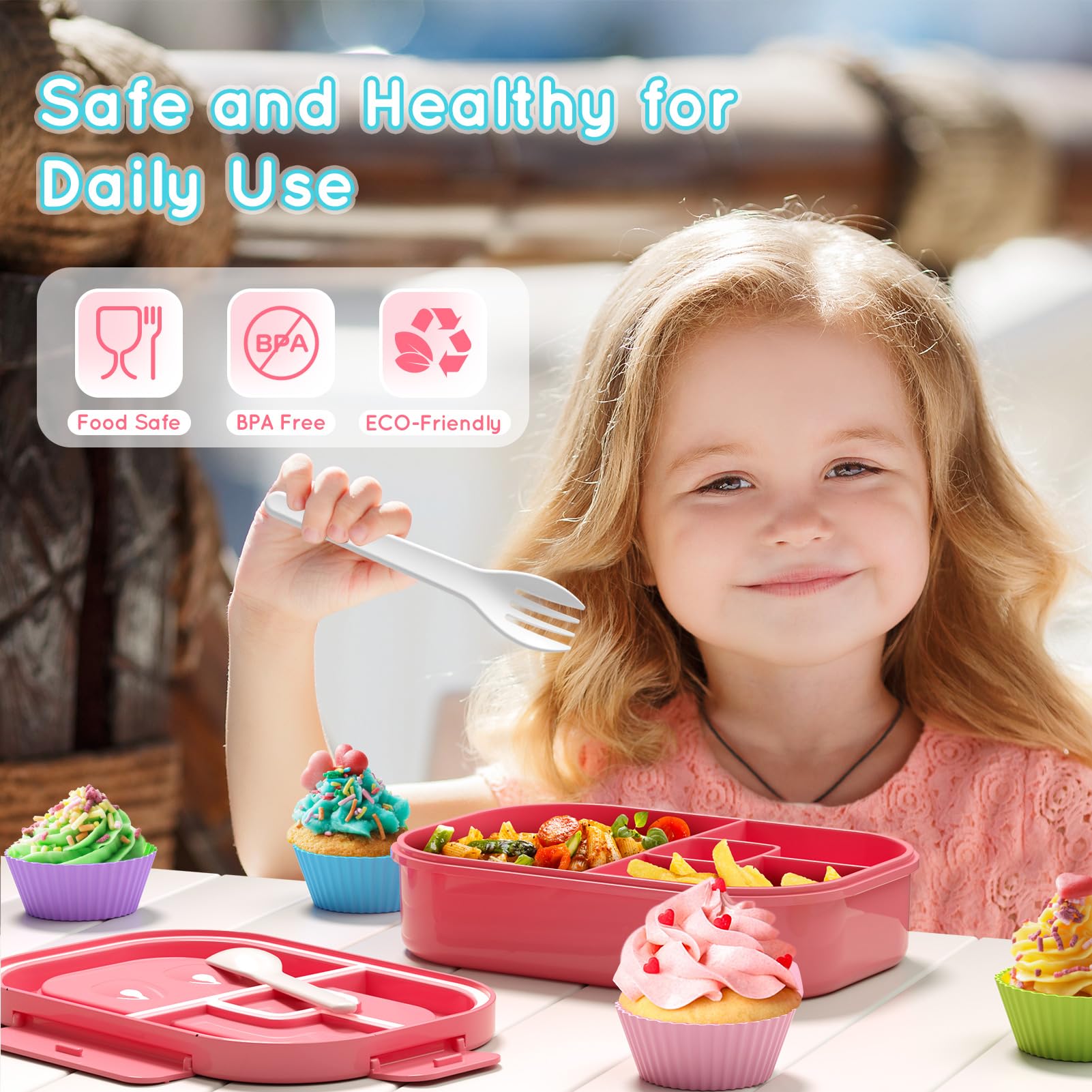 TIME4DEALS 2-pack lunch containers with utensils and muffin cups.