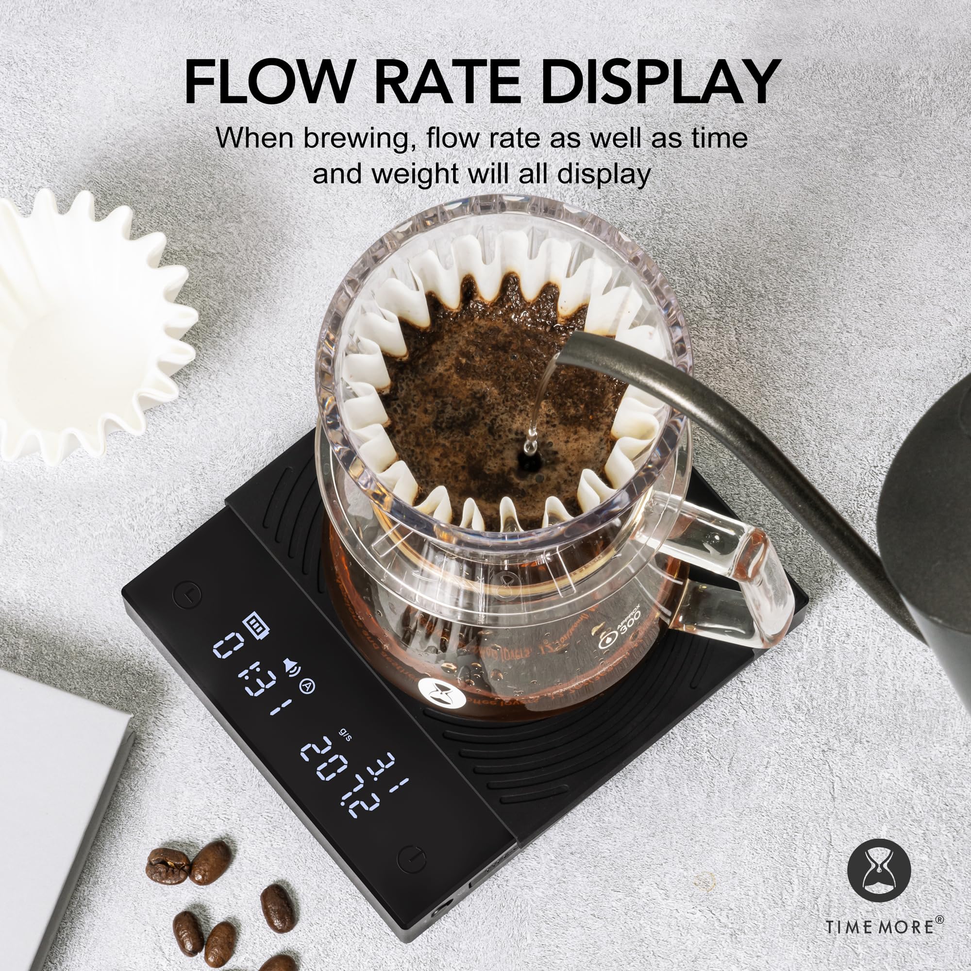 TIMEMORE Black Mirror Basic 2 auto timing detects weight changes during brew.
